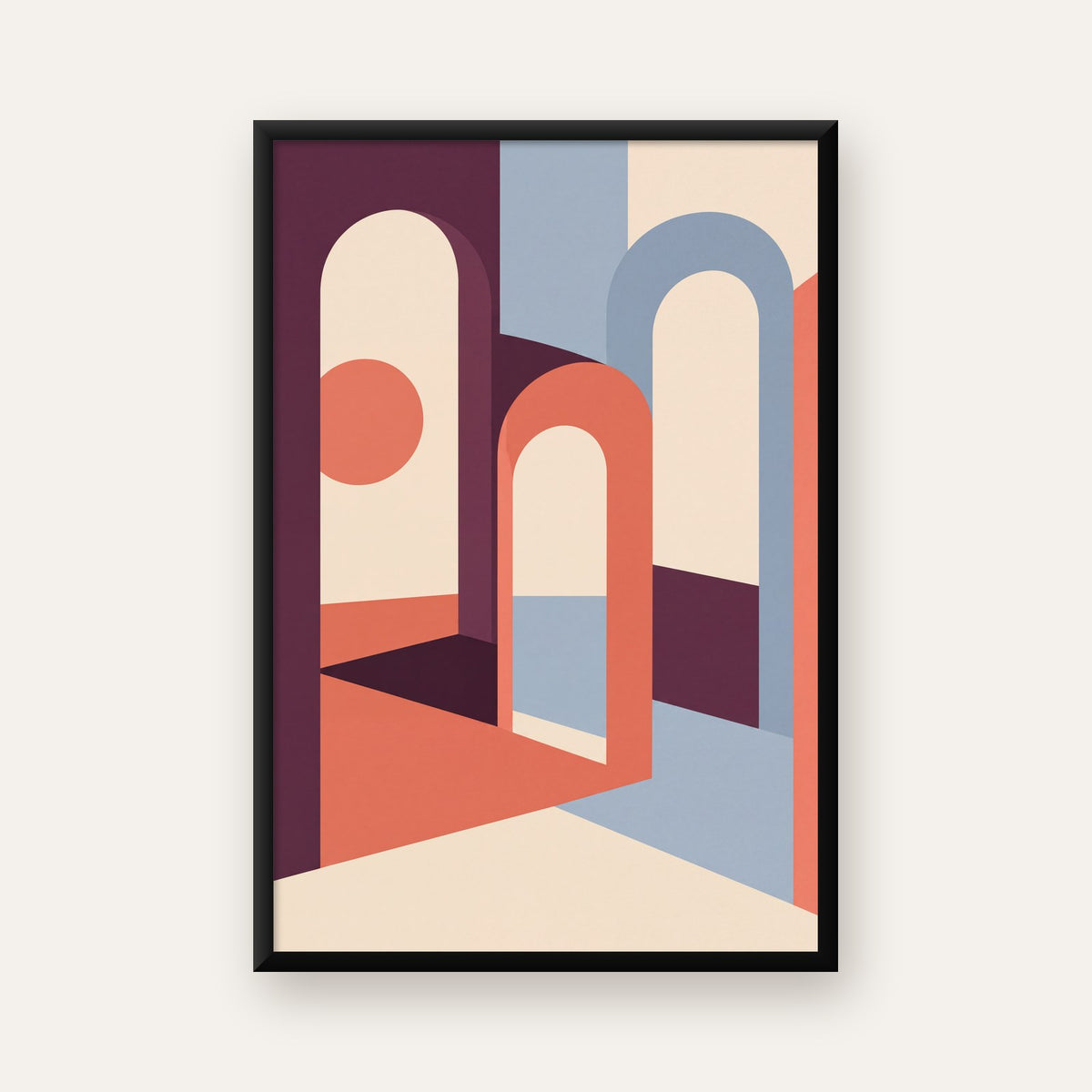 Soyut Kemerli Mimari – Minimalist Sanat Poster Baskısı — ceviz çerçeveli