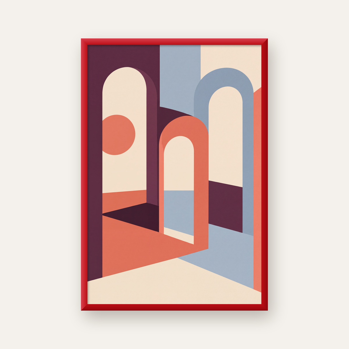 Soyut Kemerli Mimari – Minimalist Sanat Poster Baskısı — kırmızı çerçeveli