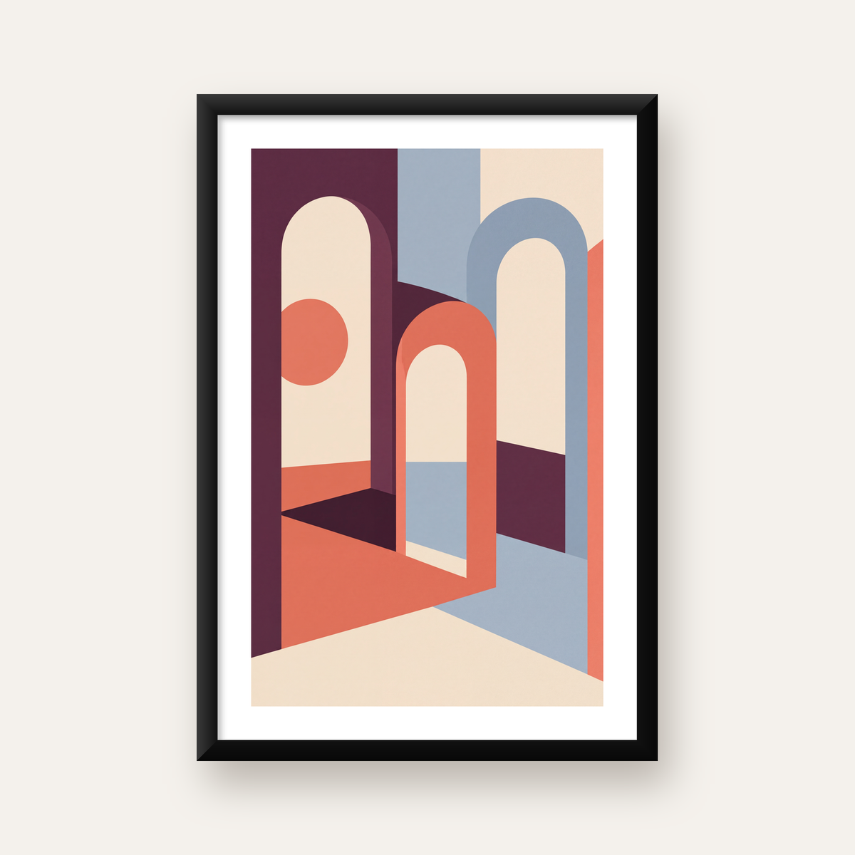 Soyut Kemerli Mimari – Minimalist Sanat Poster Baskısı — beyaz paspartulu, düz siyah çerçeveli