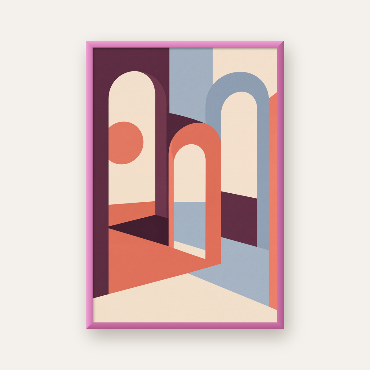 Soyut Kemerli Mimari – Minimalist Sanat Poster Baskısı — pembe çerçeveli