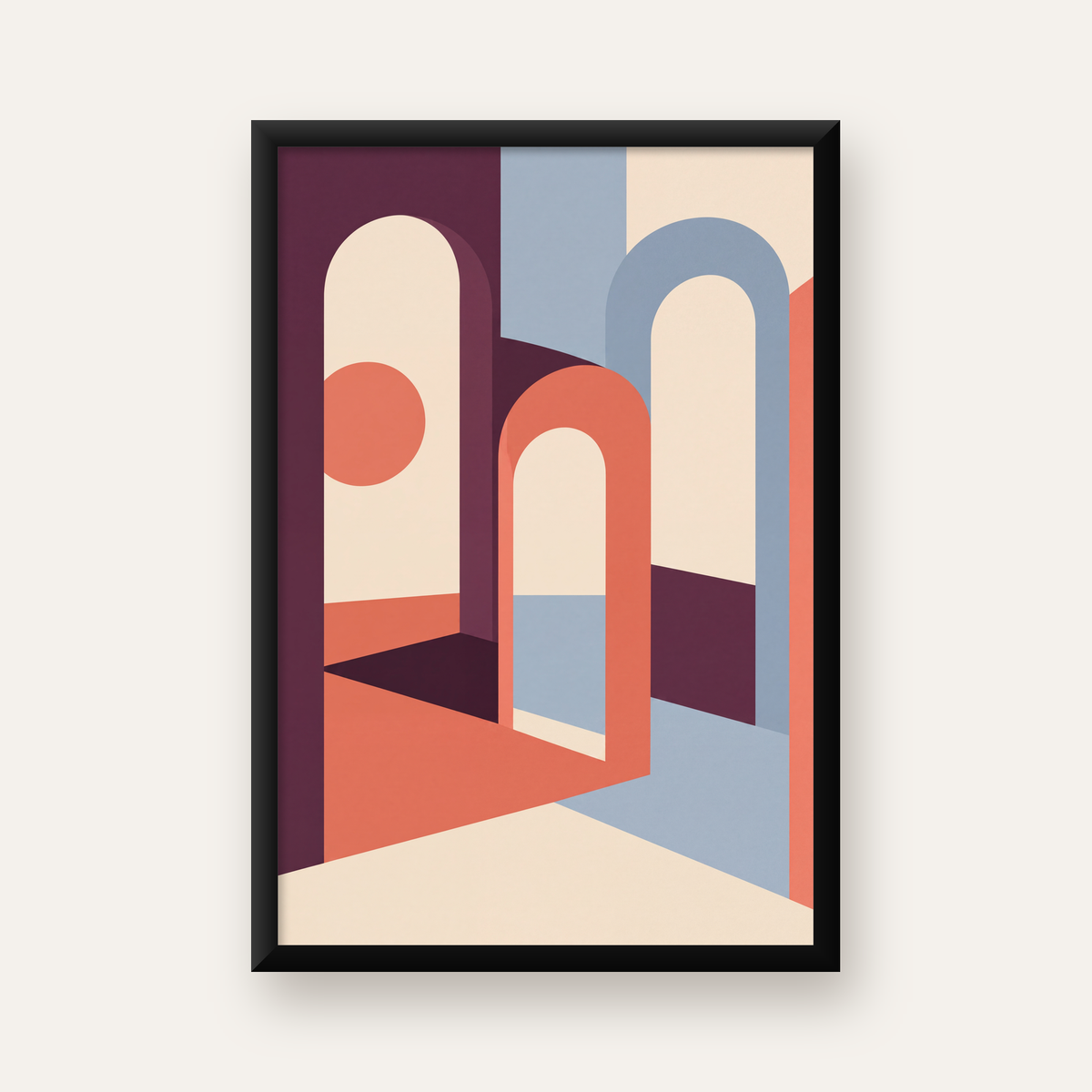 Soyut Kemerli Mimari – Minimalist Sanat Poster Baskısı — düz siyah çerçeveli duvar posteri