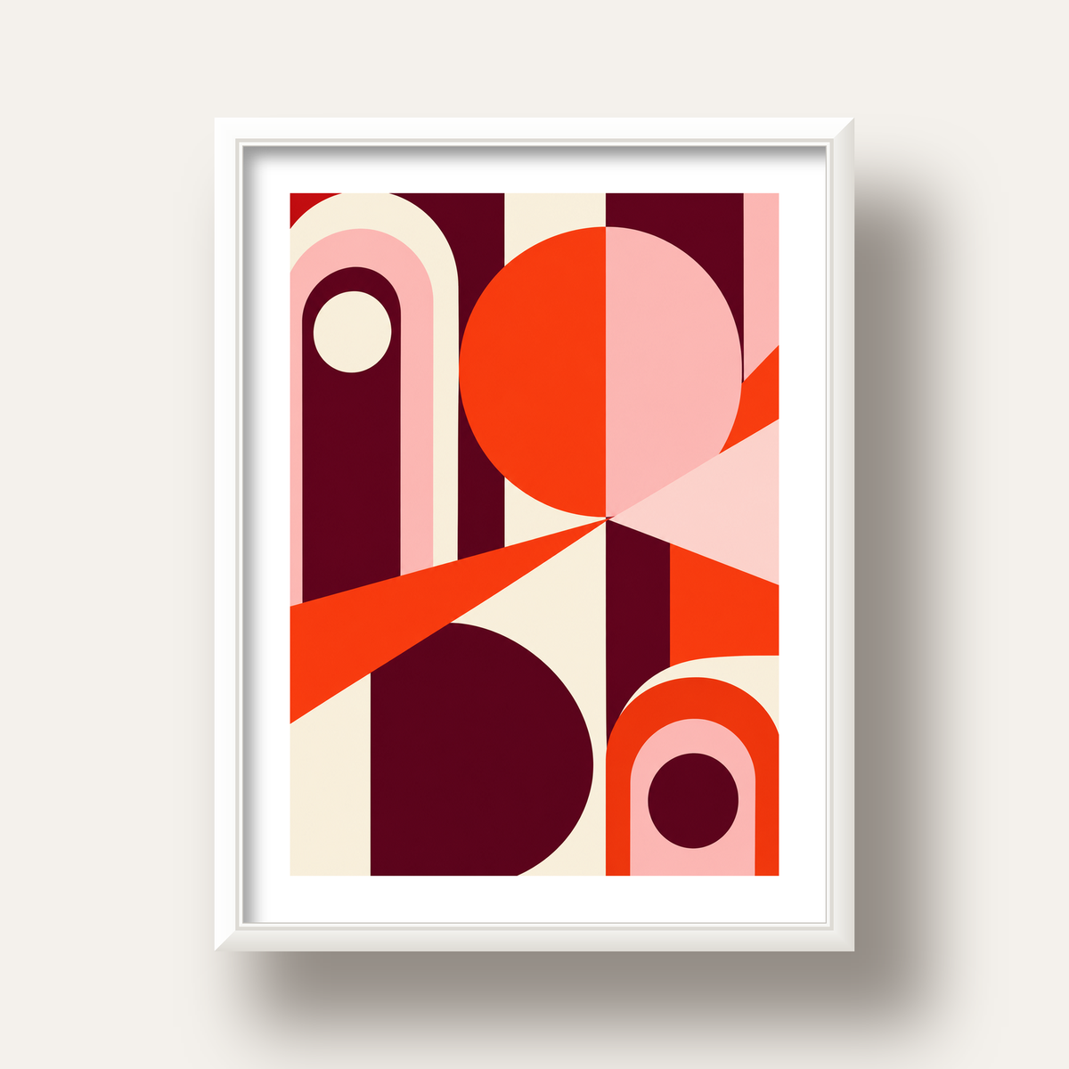 Soyut Geometrik Modern Poster – Canlı Renkli Minimal Tasarım — beyaz derin çerçeveli paspartulu