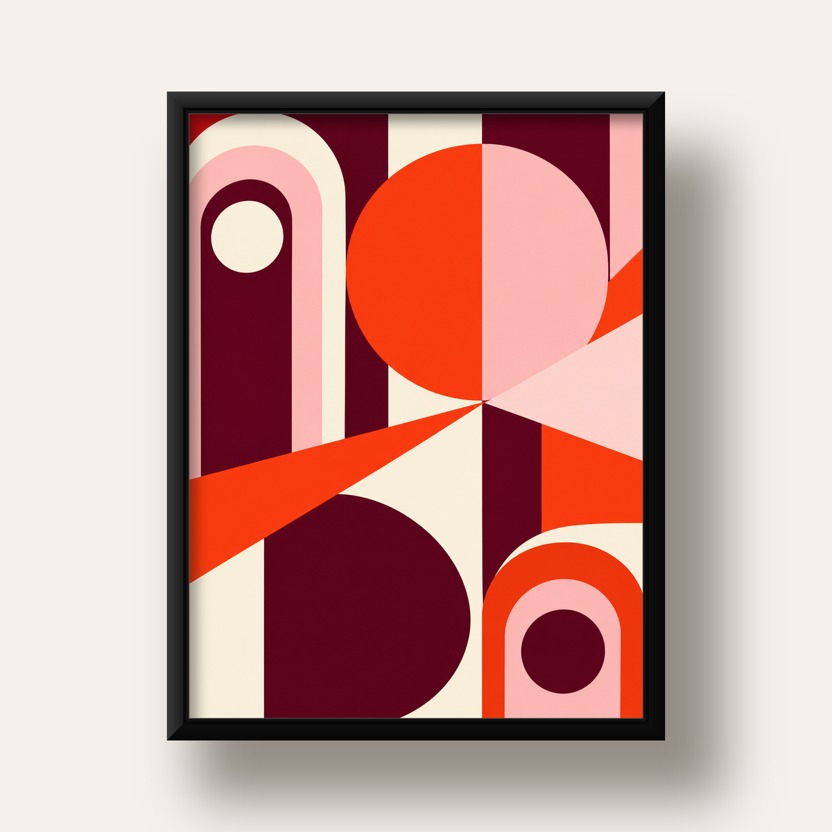 Soyut Geometrik Modern Poster – Canlı Renkli Minimal Tasarım — siyah derin çerçeveli