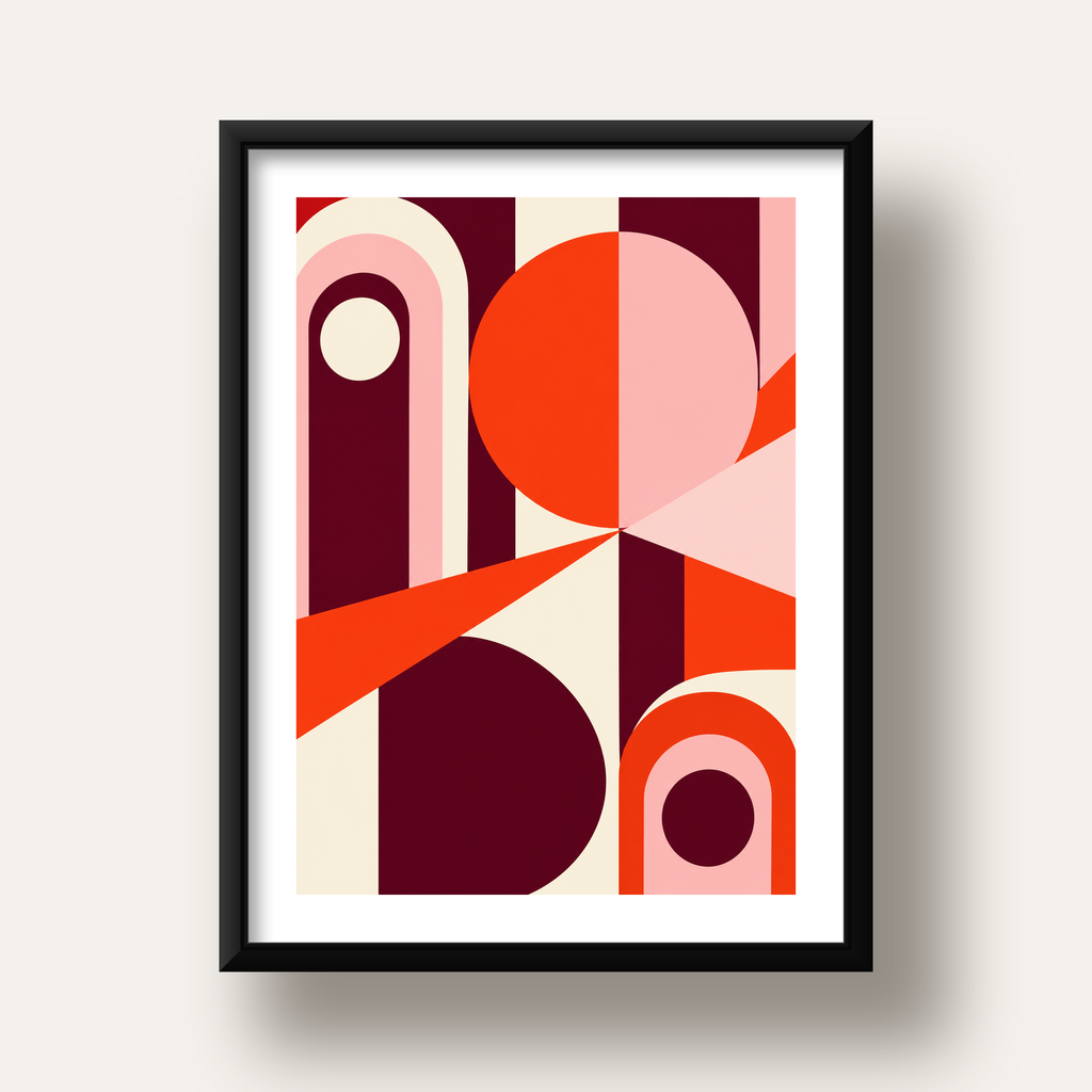 Soyut Geometrik Modern Poster – Canlı Renkli Minimal Tasarım — siyah derin çerçeveli paspartulu