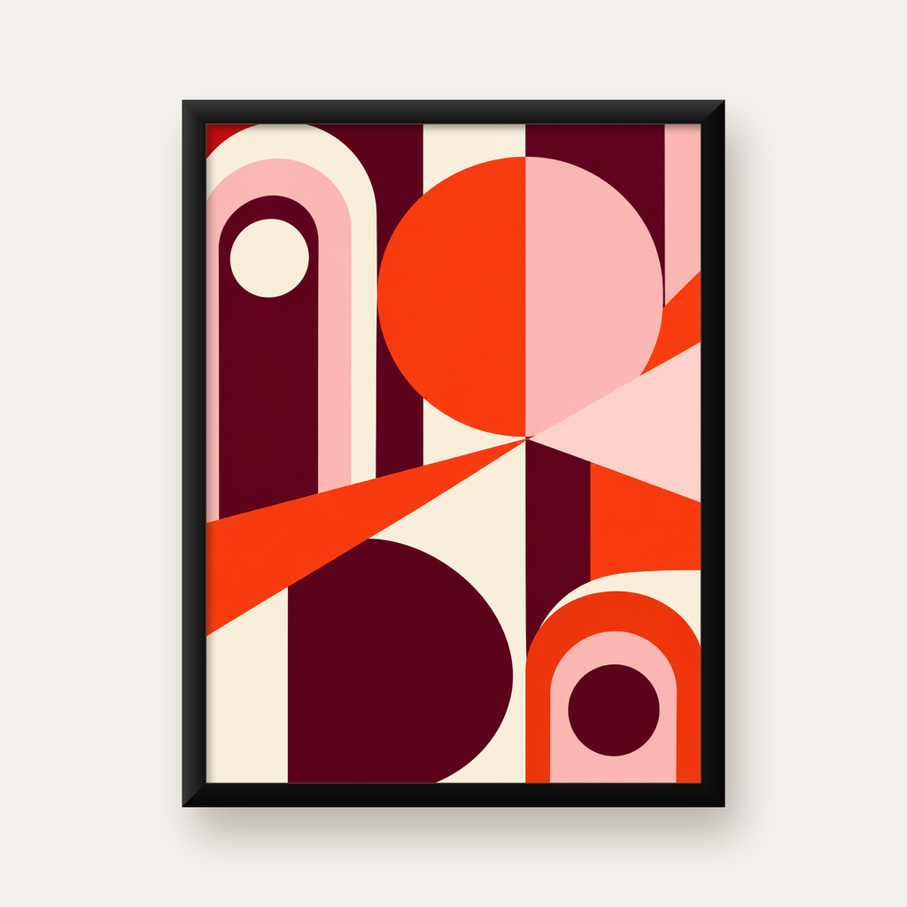 Soyut Geometrik Modern Poster – Canlı Renkli Minimal Tasarım — Dikey baskı, düz siyah çerçeveli duvar posteri