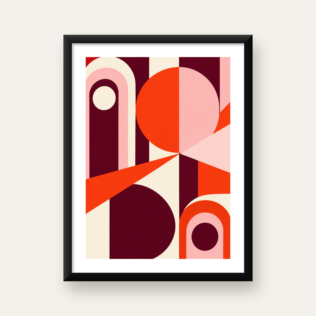 Soyut Geometrik Modern Poster – Canlı Renkli Minimal Tasarım — Dikey baskı, beyaz paspartulu