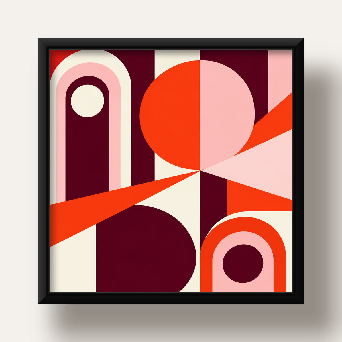 Soyut Geometrik Modern Poster – Canlı Renkli Minimal Tasarım — siyah derin çerçeveli
