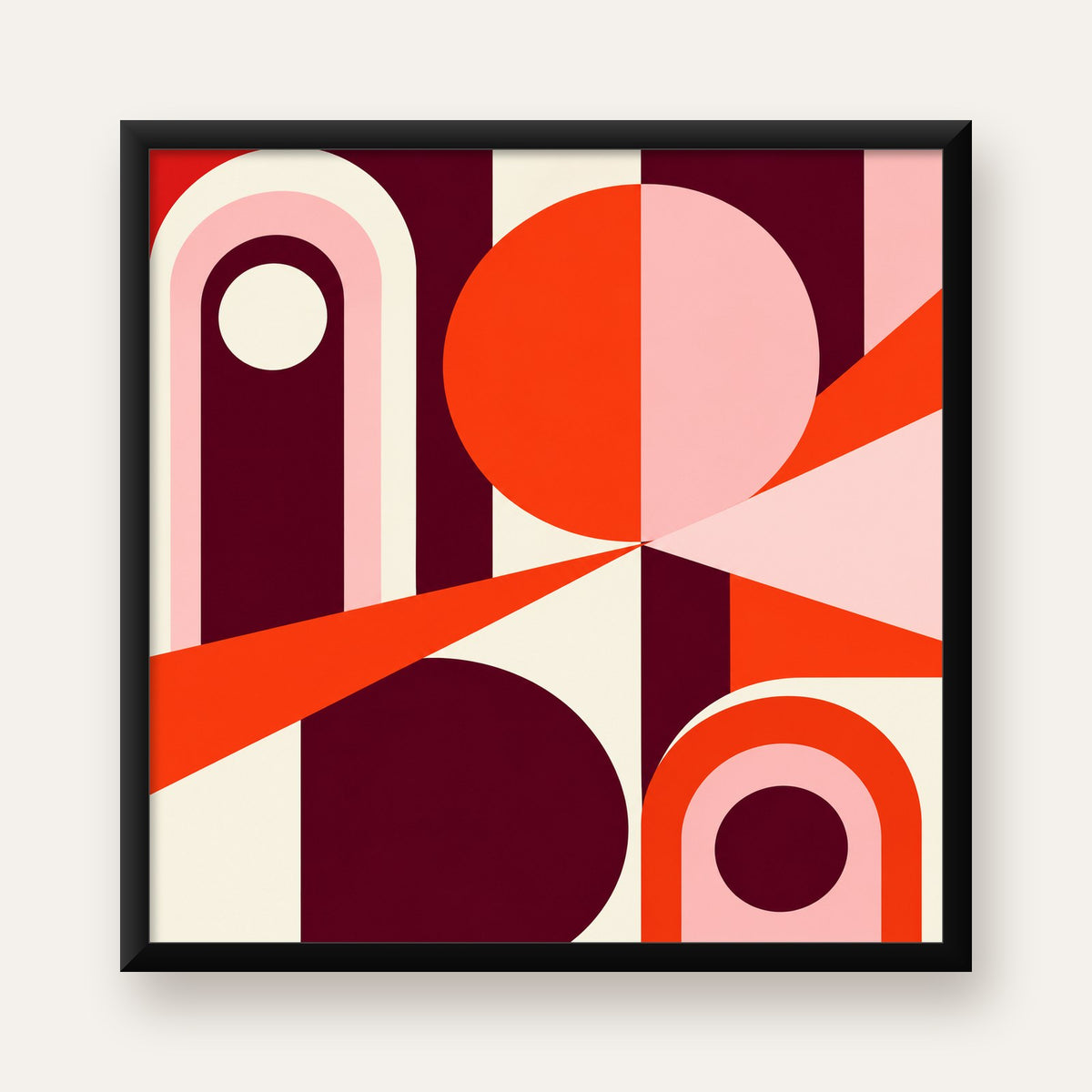 Soyut Geometrik Modern Poster – Canlı Renkli Minimal Tasarım — Kare baskı, düz siyah çerçeveli duvar posteri