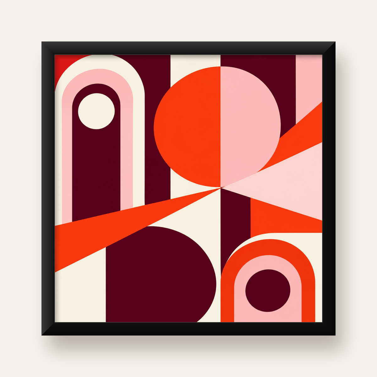 Soyut Geometrik Modern Poster – Canlı Renkli Minimal Tasarım — Kare baskı, düz siyah çerçeveli duvar posteri