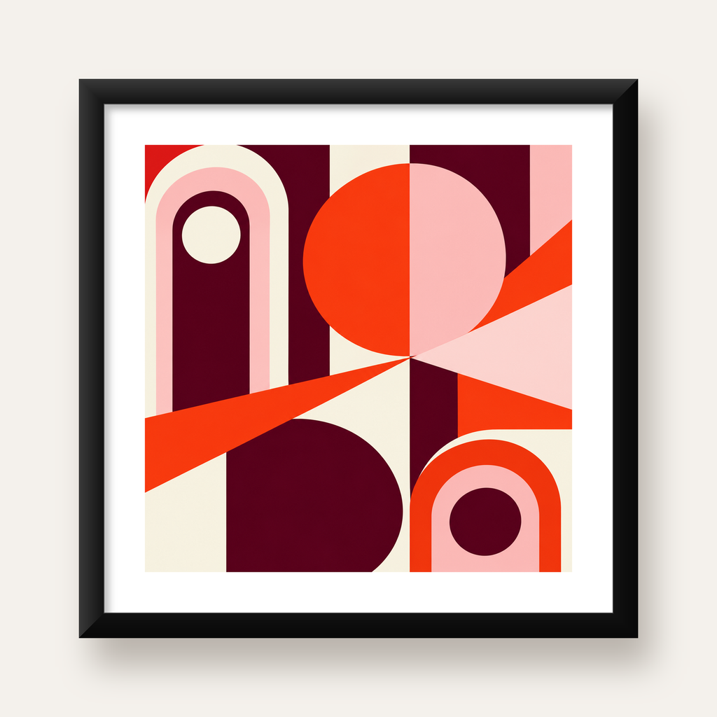 Soyut Geometrik Modern Poster – Canlı Renkli Minimal Tasarım — Kare baskı, beyaz paspartulu