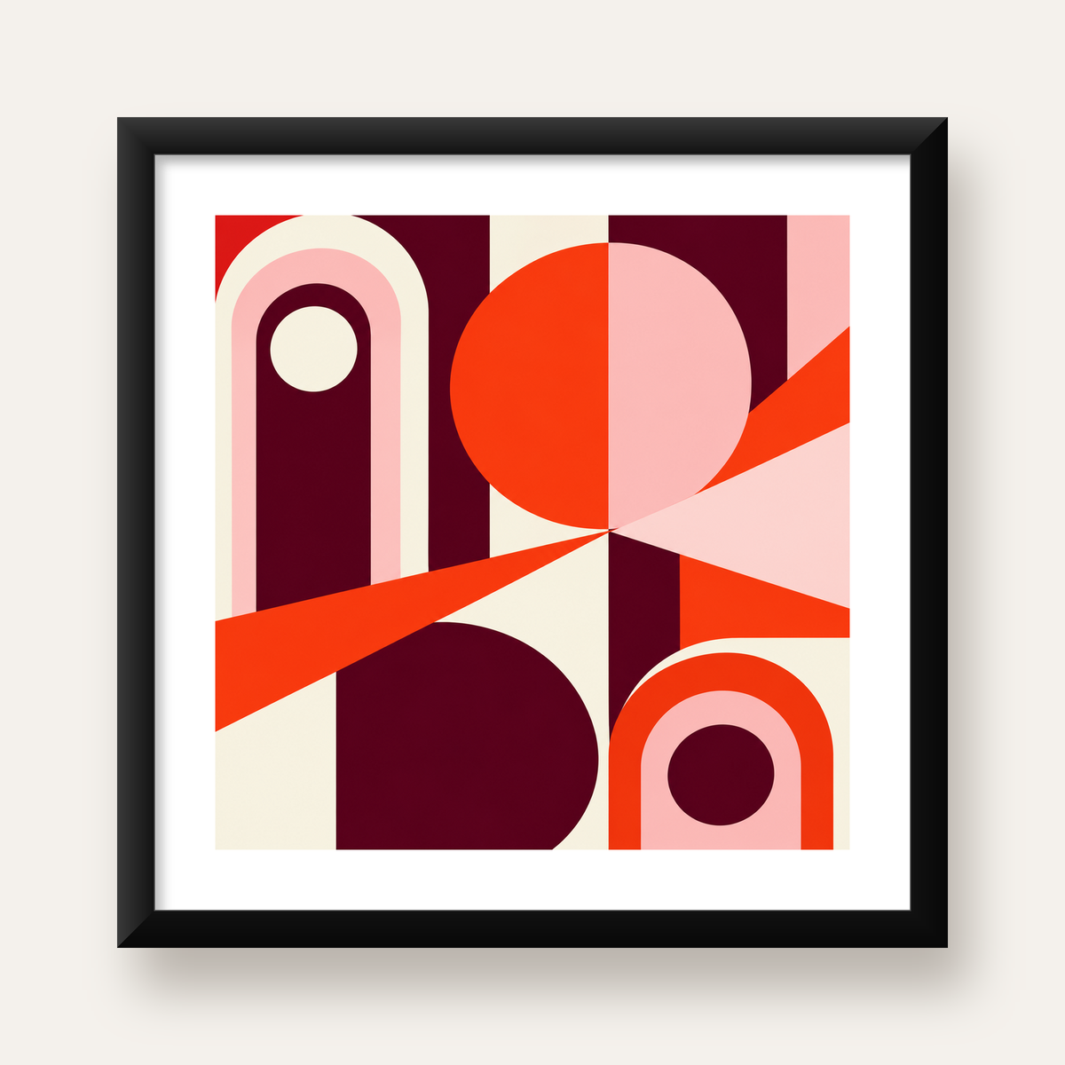 Soyut Geometrik Modern Poster – Canlı Renkli Minimal Tasarım — Kare baskı, beyaz paspartulu