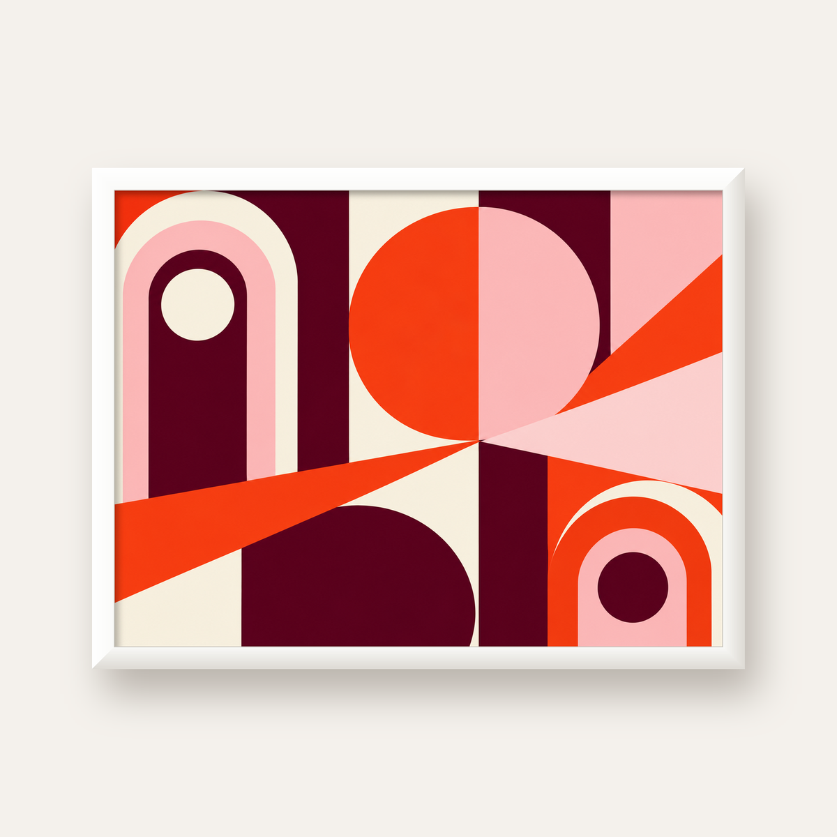 Soyut Geometrik Modern Poster – Canlı Renkli Minimal Tasarım — beyaz çerçeveli yatay poster