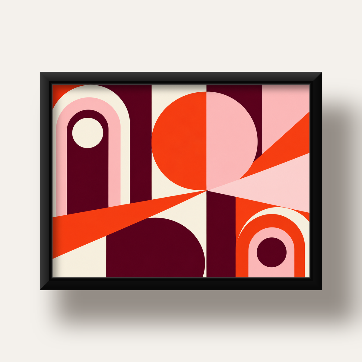 Soyut Geometrik Modern Poster – Canlı Renkli Minimal Tasarım — siyah derin çerçeveli