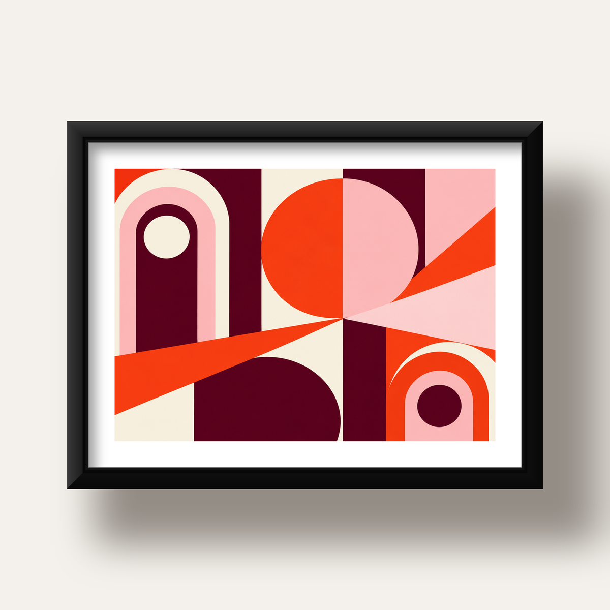Soyut Geometrik Modern Poster – Canlı Renkli Minimal Tasarım — siyah derin çerçeveli paspartulu