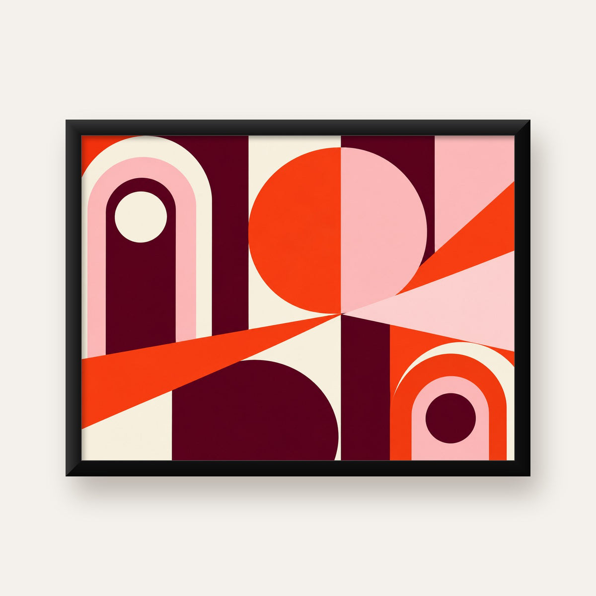 Soyut Geometrik Modern Poster – Canlı Renkli Minimal Tasarım — Yatay baskı, düz siyah çerçeveli duvar posteri