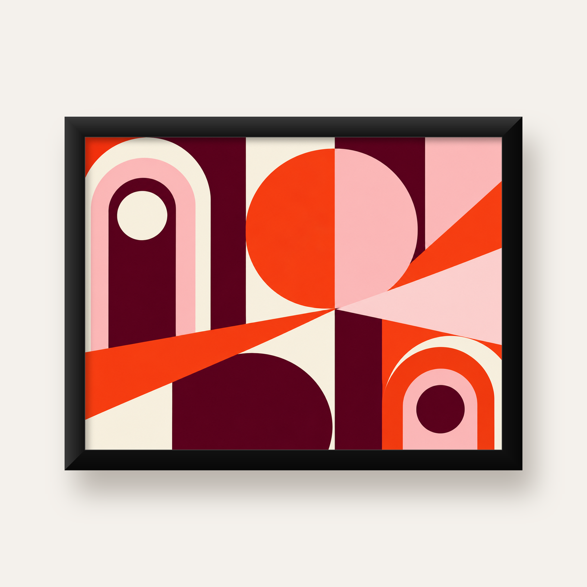 Soyut Geometrik Modern Poster – Canlı Renkli Minimal Tasarım — Yatay baskı, düz siyah çerçeveli duvar posteri