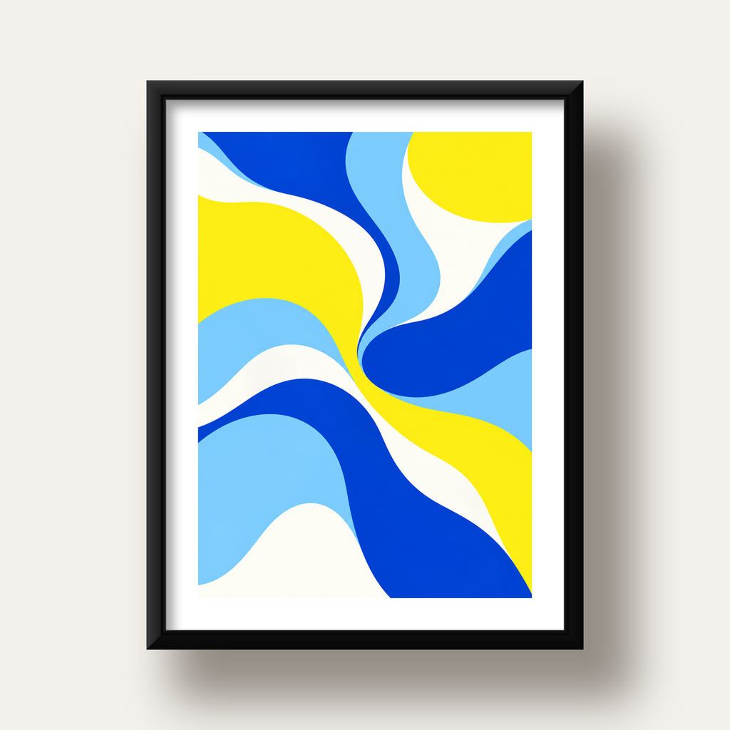 Soyut Dalga Deseni Poster – Renkli Modern Duvar Sanatı — siyah derin çerçeveli paspartulu