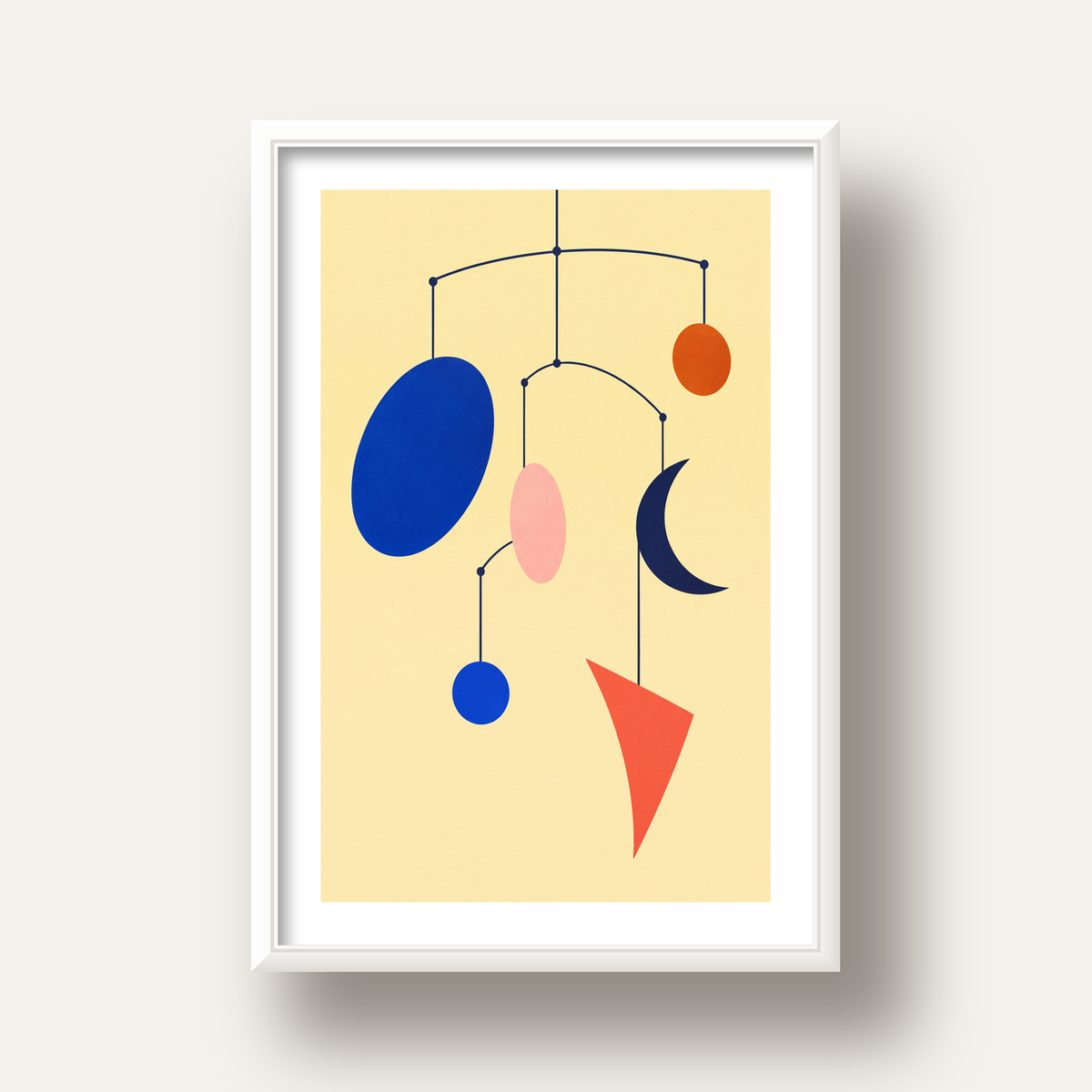 Soyut Mobil Heykel: Minimalist Modern Poster — beyaz derin çerçeveli paspartulu