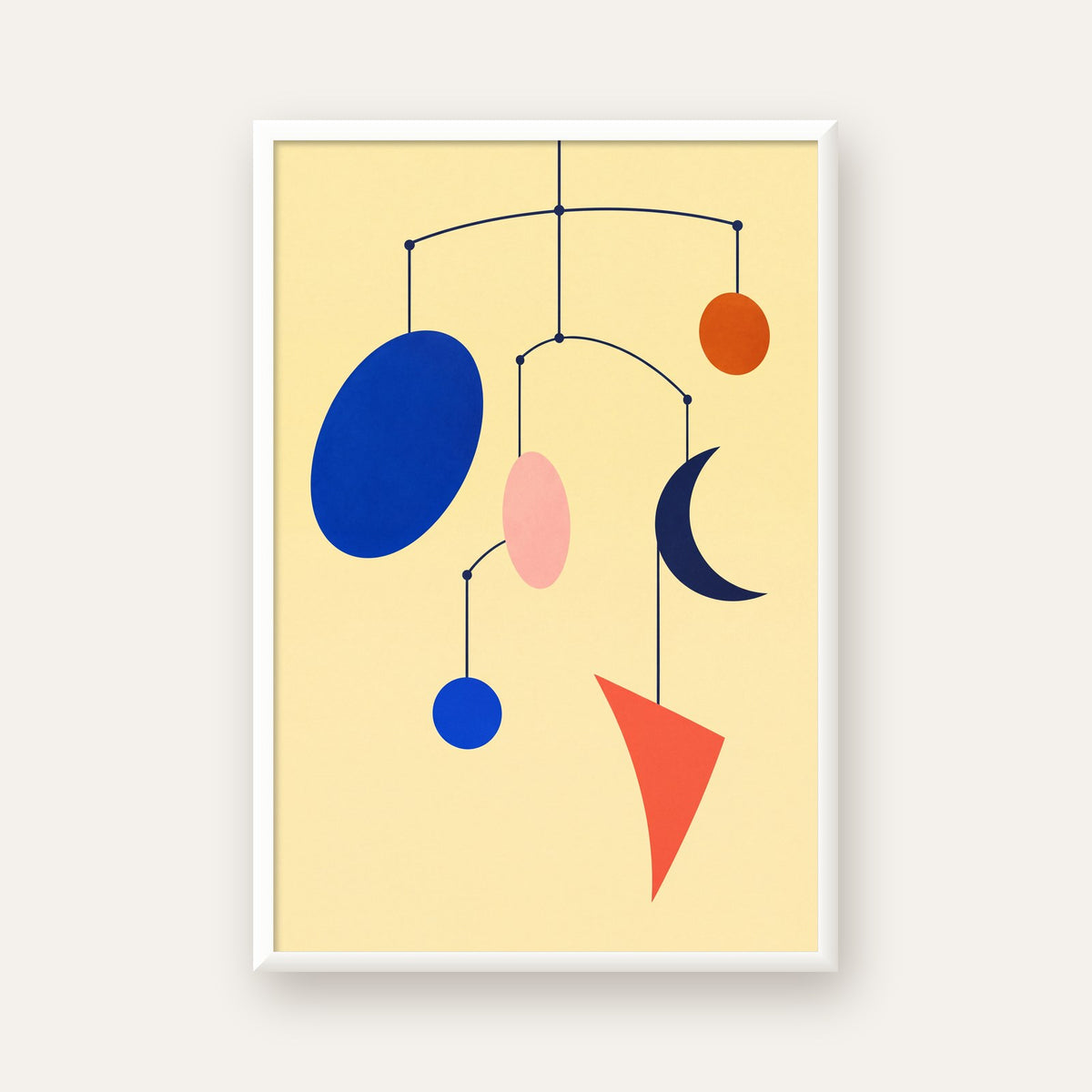 Soyut Mobil Heykel: Minimalist Modern Poster — beyaz çerçeveli dikey poster