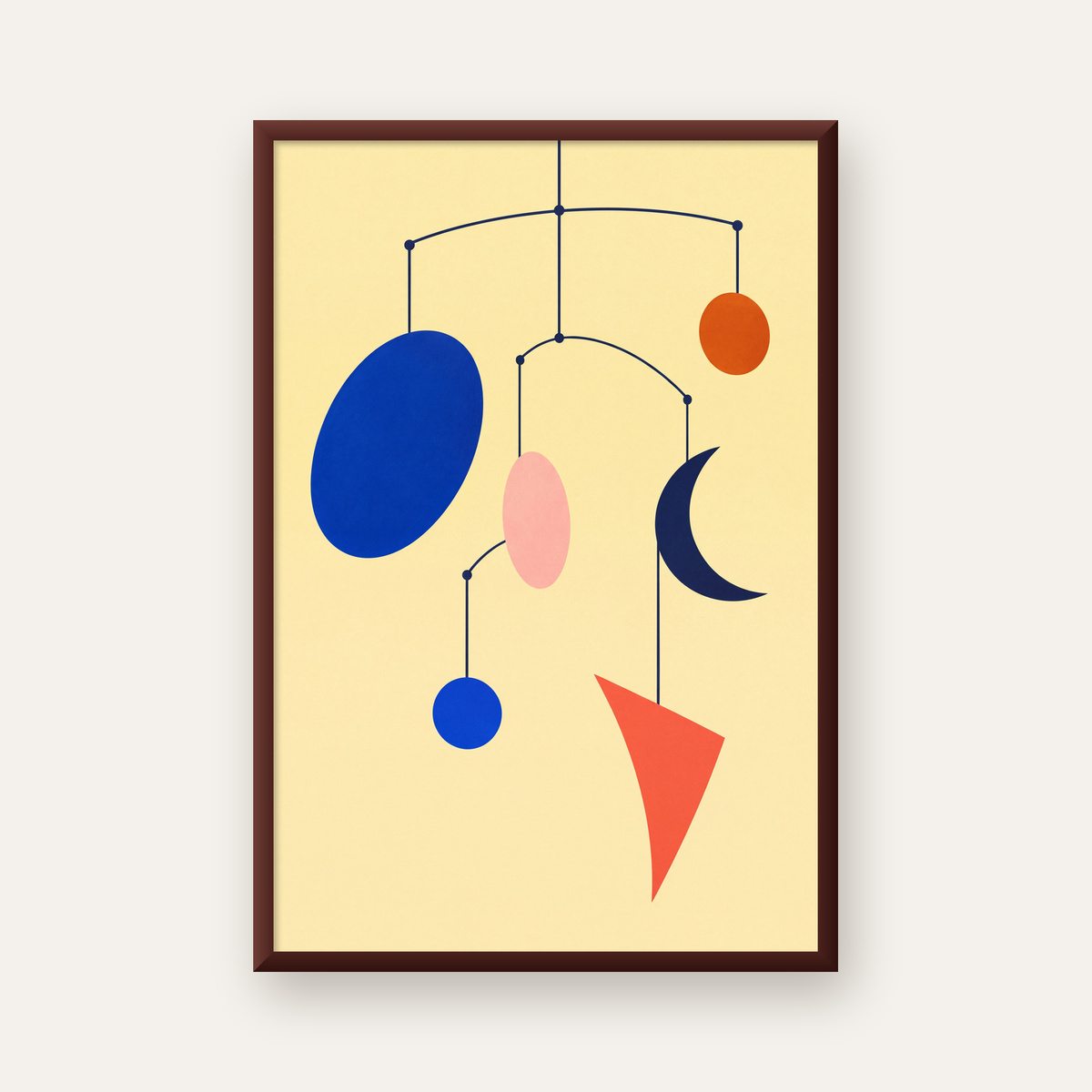 Soyut Mobil Heykel: Minimalist Modern Poster — ceviz çerçeveli