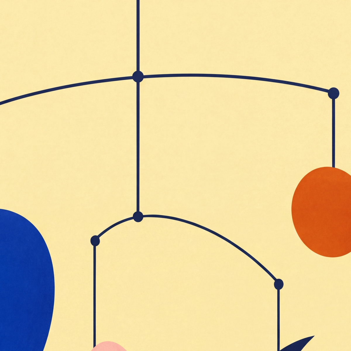 Soyut Mobil Heykel: Minimalist Modern Poster — baskının yakın çekimi, kâğıt dokusu ve renk detayı