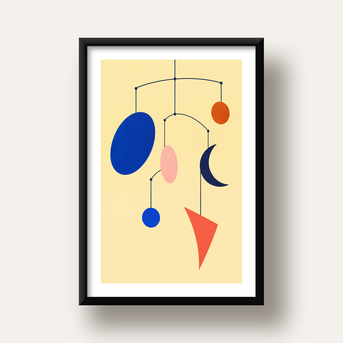 Soyut Mobil Heykel: Minimalist Modern Poster — siyah derin çerçeveli paspartulu