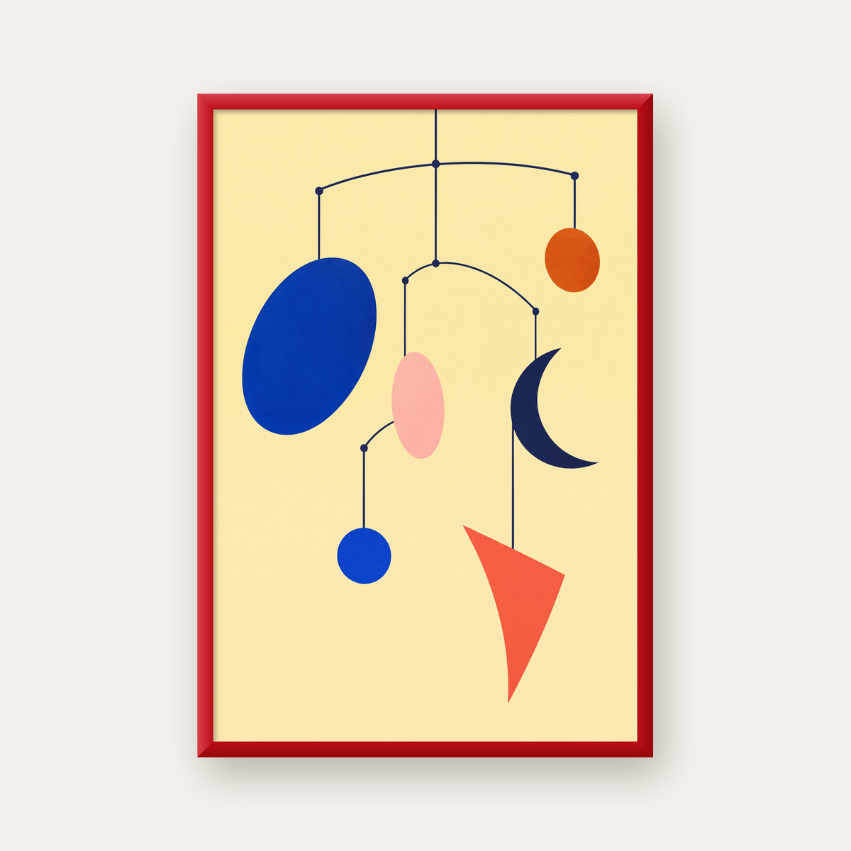 Soyut Mobil Heykel: Minimalist Modern Poster — kırmızı çerçeveli