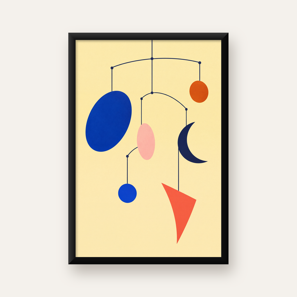 Soyut Mobil Heykel: Minimalist Modern Poster — düz siyah çerçeveli duvar posteri