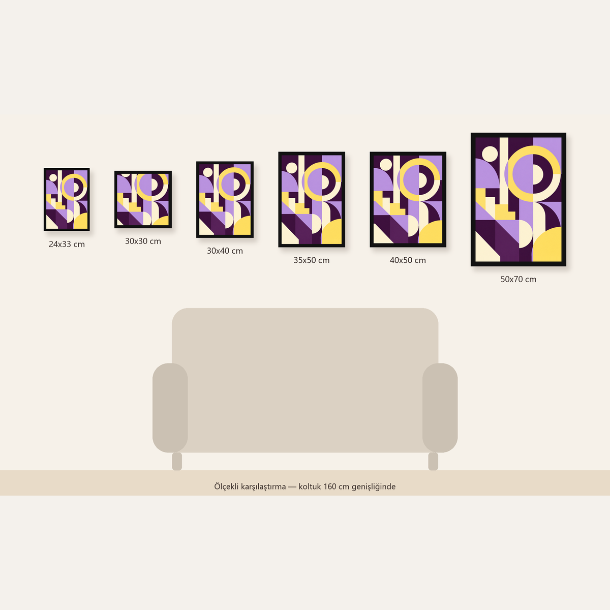 Modern Geometrik Soyut Desen Poster – Minimal Sanat Baskısı — Dikey ölçülerinin karşılaştırması