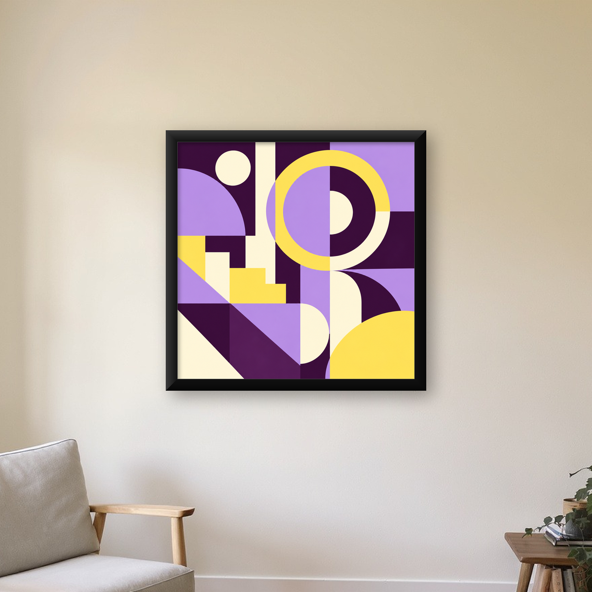 Modern Geometrik Soyut Desen Poster – Minimal Sanat Baskısı — Kare baskı, çerçeveli hâliyle bir ev duvarında