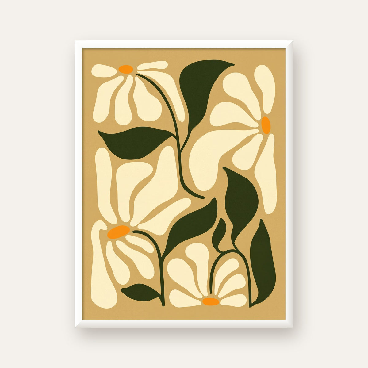 Soyut Papatya Çiçekleri Modern Poster – Minimal Çiçek Duvar Sanatı — beyaz çerçeveli dikey poster