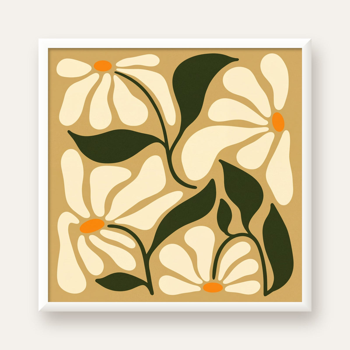 Soyut Papatya Çiçekleri Modern Poster – Minimal Çiçek Duvar Sanatı — beyaz çerçeveli kare poster