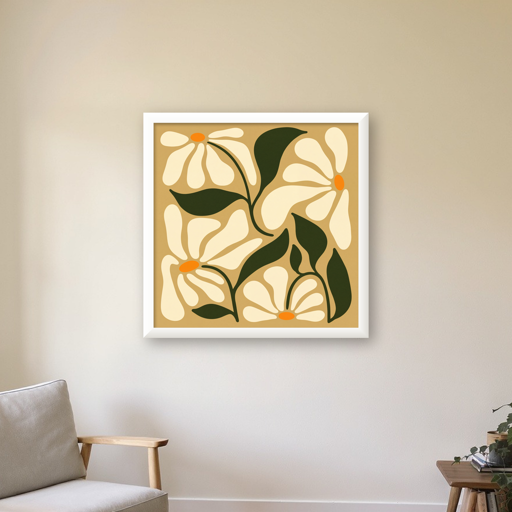 Soyut Papatya Çiçekleri Modern Poster – Minimal Çiçek Duvar Sanatı — beyaz çerçeveli kare poster