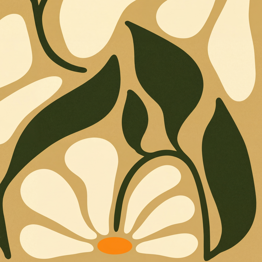 Soyut Papatya Çiçekleri Modern Poster – Minimal Çiçek Duvar Sanatı — baskının yakın çekimi, kâğıt dokusu ve renk detayı