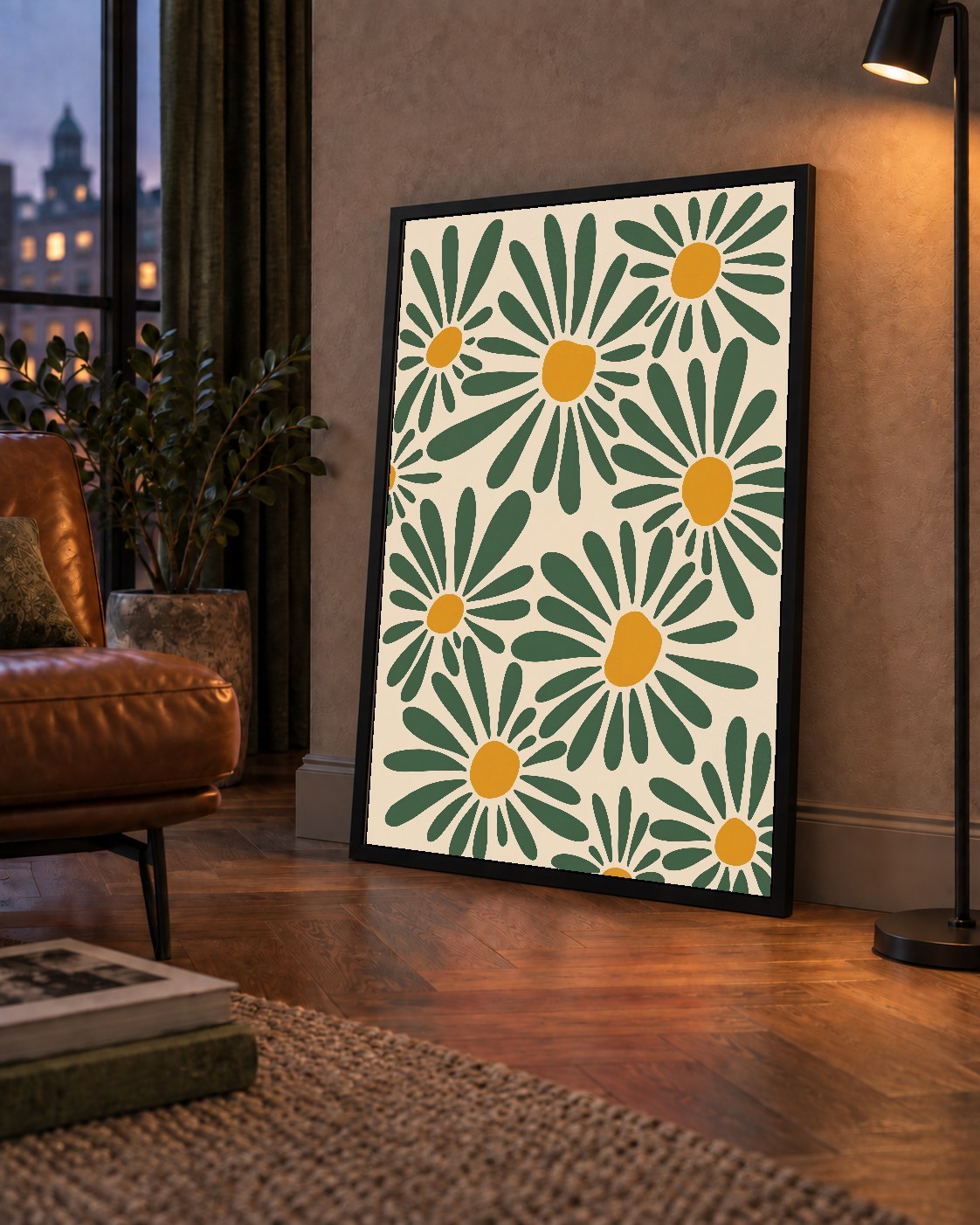 Soyut Papatya Desenli Dijital Poster – Modern Çiçek İllüstrasyonu