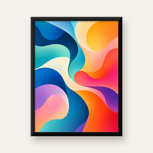 Renkli Soyut Dalgalar Dijital Poster - Modern Duvar Sanatı
