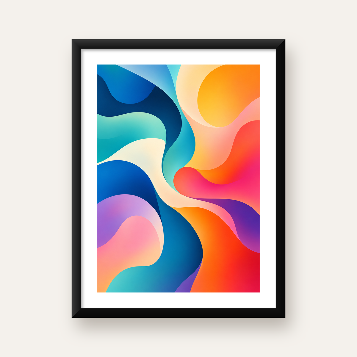Renkli Soyut Dalgalar Dijital Poster - Modern Duvar Sanatı — Dikey baskı, beyaz paspartulu