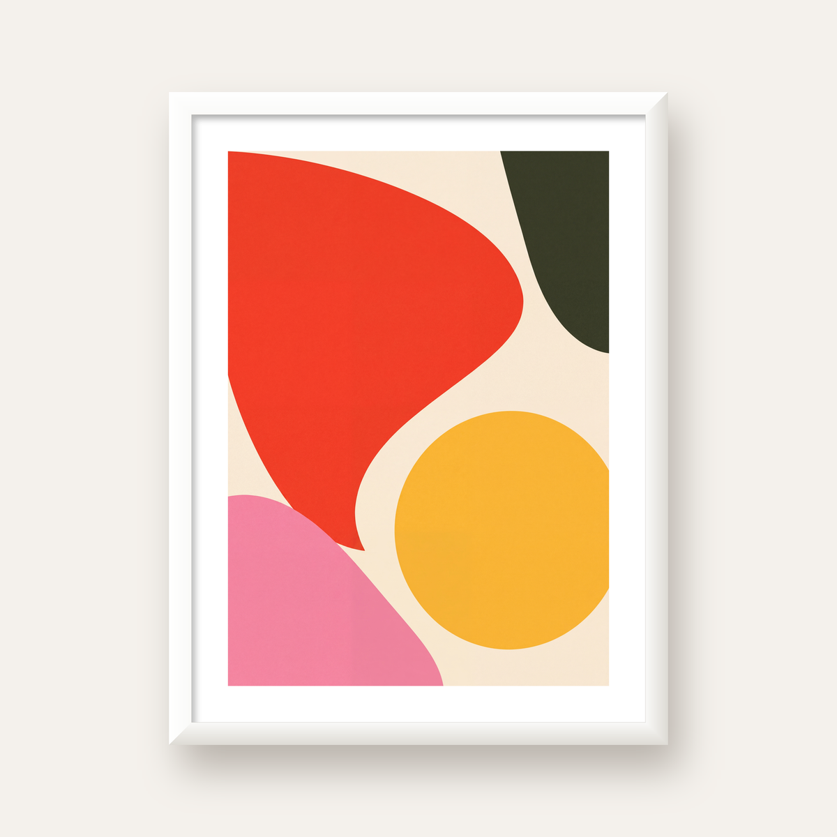 Soyut Renkli Şekiller Modern Minimal Poster — beyaz çerçeveli dikey poster