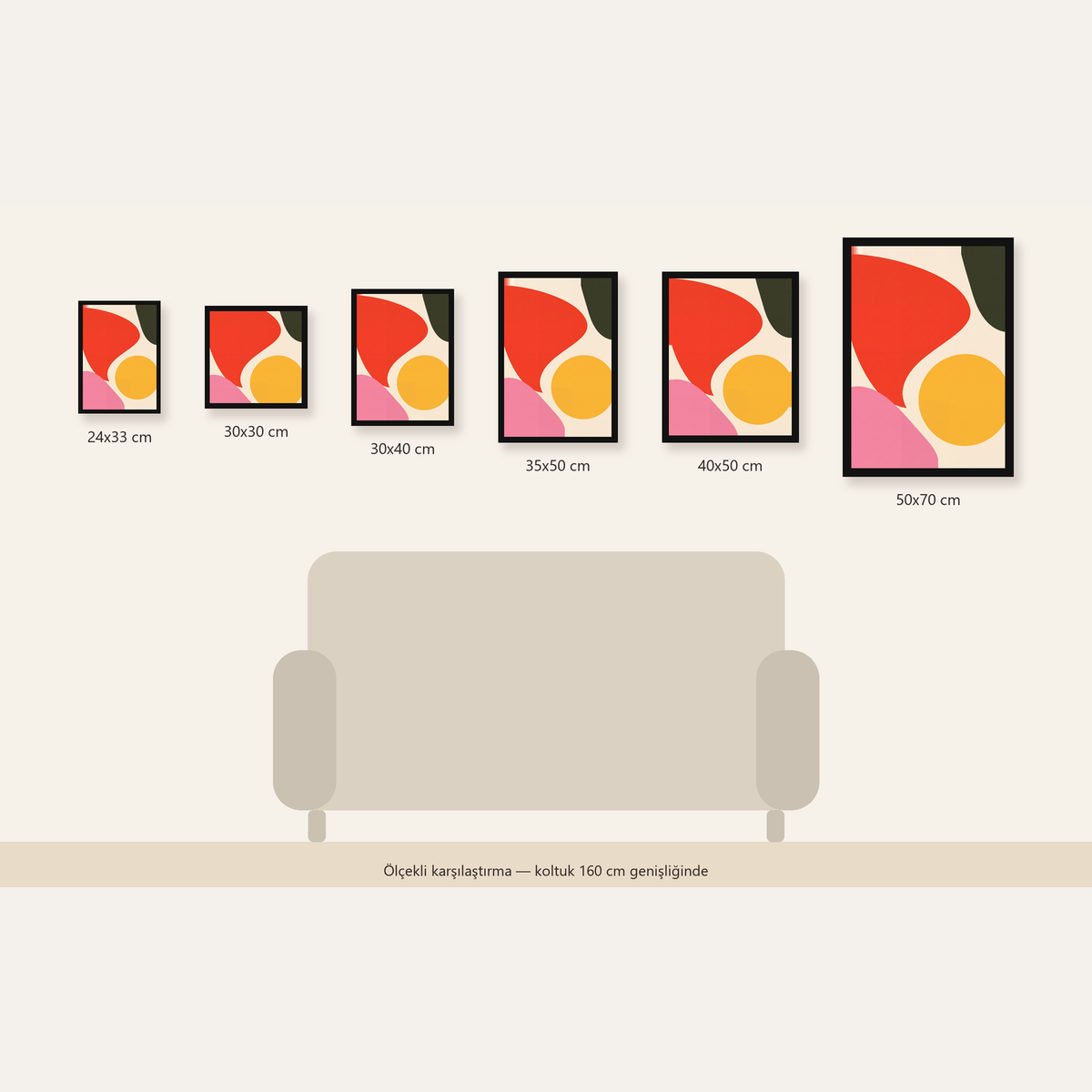Soyut Renkli Şekiller Modern Minimal Poster — Dikey ölçülerinin karşılaştırması
