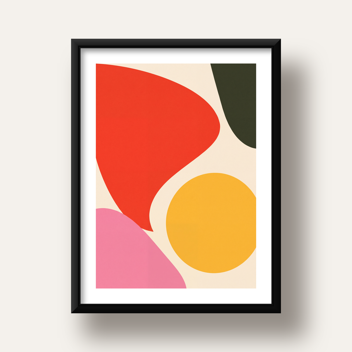 Soyut Renkli Şekiller Modern Minimal Poster — siyah derin çerçeveli paspartulu