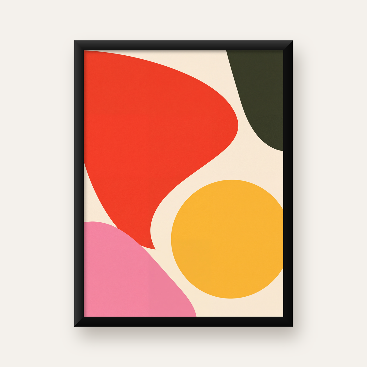 Soyut Renkli Şekiller Modern Minimal Poster — Dikey baskı, düz siyah çerçeveli duvar posteri