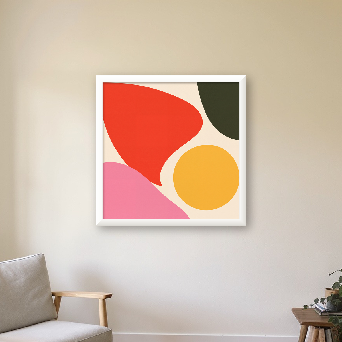 Soyut Renkli Şekiller Modern Minimal Poster — beyaz çerçeveli kare poster