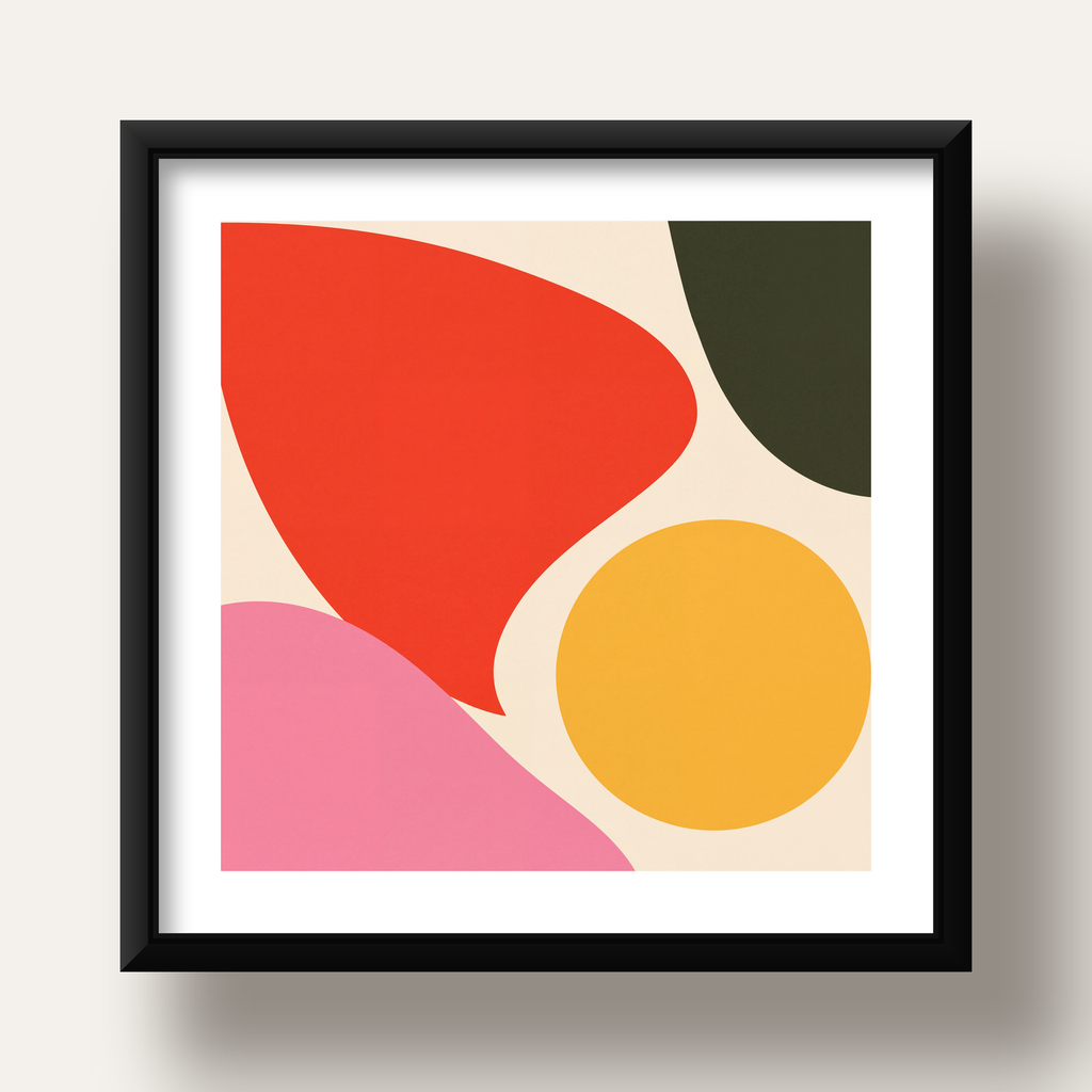 Soyut Renkli Şekiller Modern Minimal Poster — siyah derin çerçeveli paspartulu