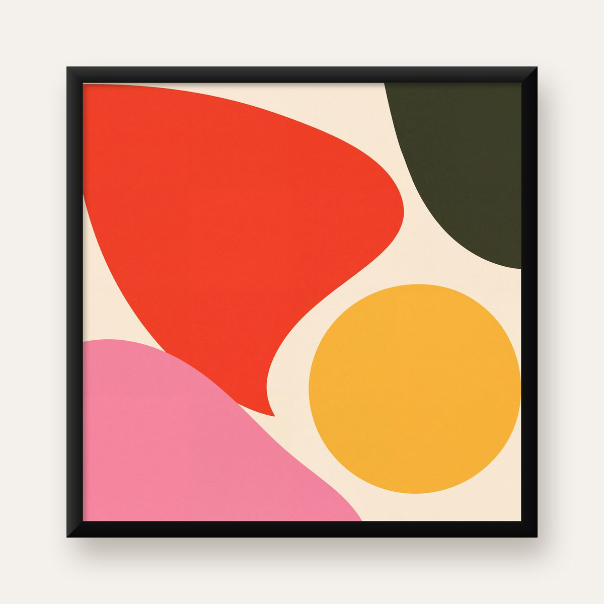 Soyut Renkli Şekiller Modern Minimal Poster — Kare baskı, düz siyah çerçeveli duvar posteri