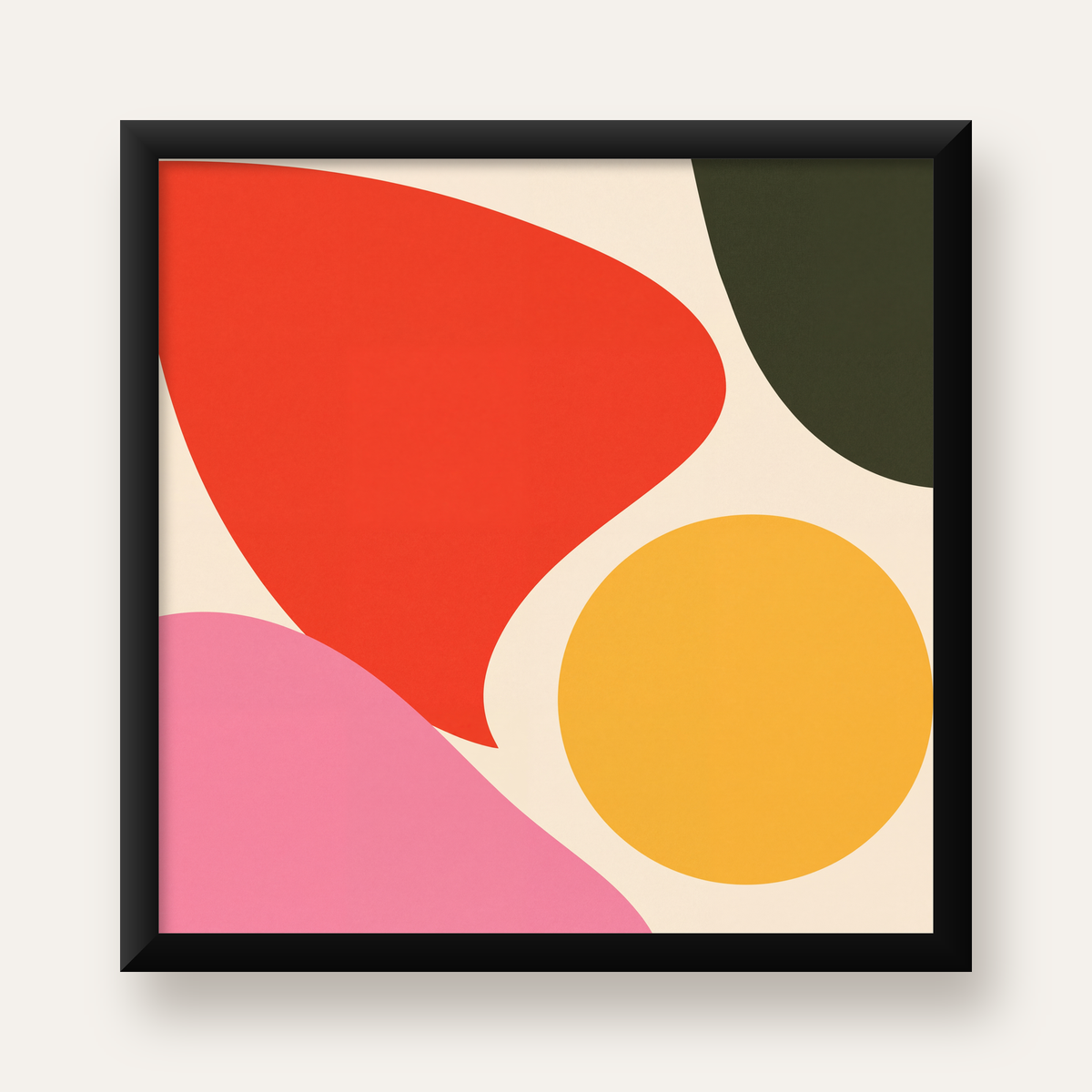 Soyut Renkli Şekiller Modern Minimal Poster — Kare baskı, düz siyah çerçeveli duvar posteri