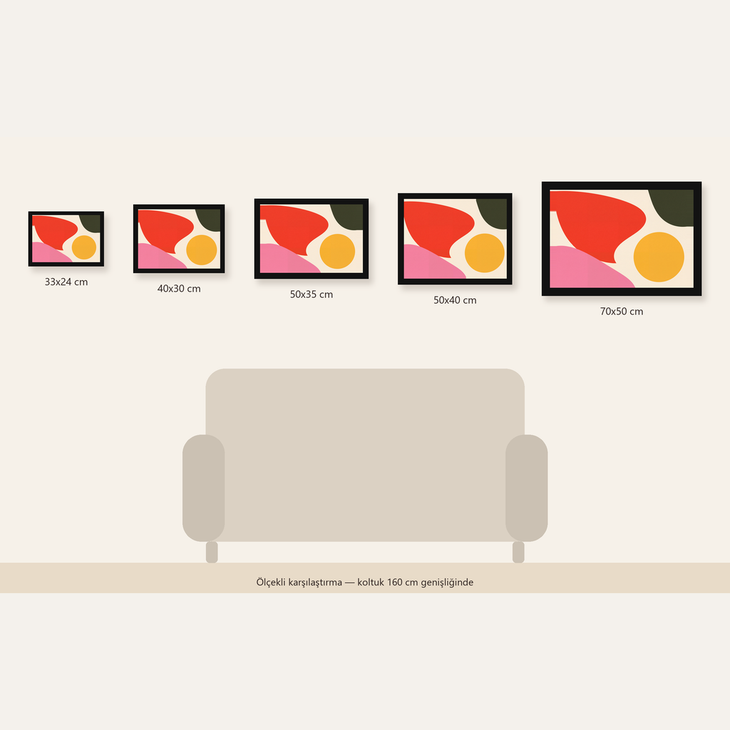 Soyut Renkli Şekiller Modern Minimal Poster — Yatay ölçülerinin karşılaştırması
