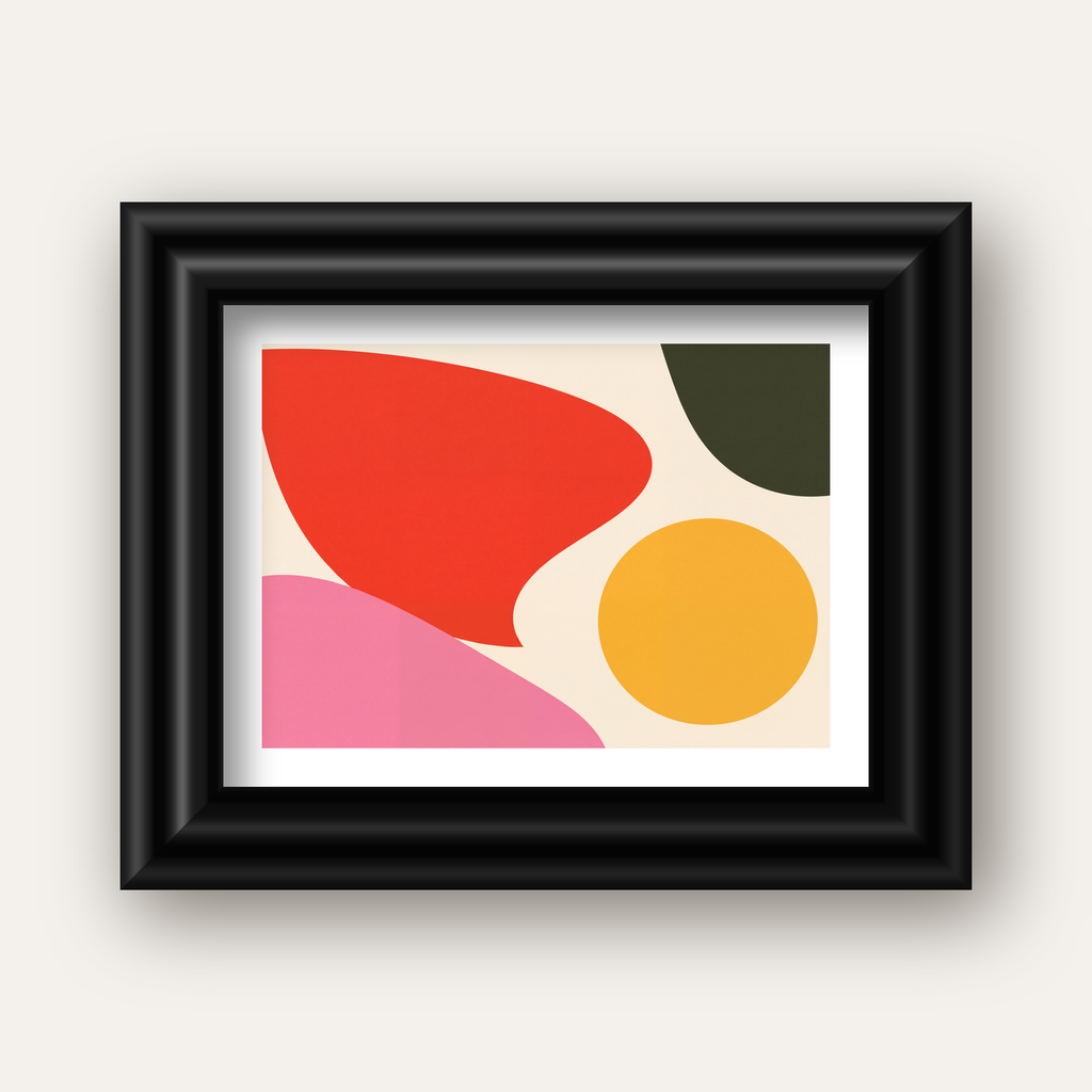 Soyut Renkli Şekiller Modern Minimal Poster — siyah galeri çerçeveli paspartulu