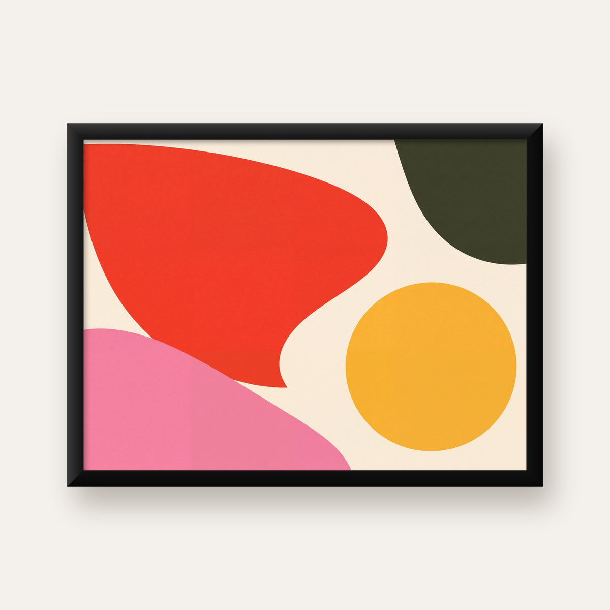Soyut Renkli Şekiller Modern Minimal Poster — Yatay baskı, düz siyah çerçeveli duvar posteri