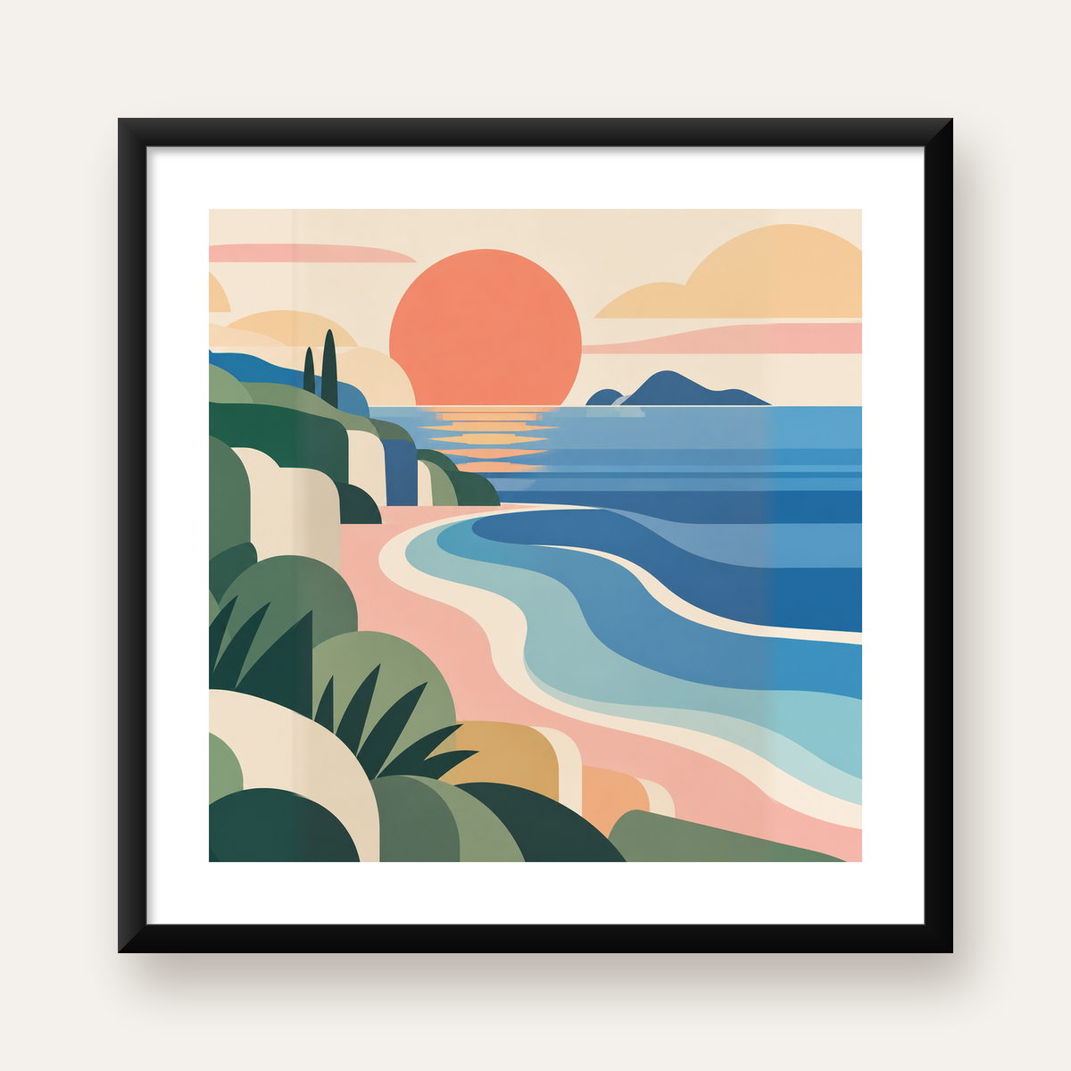 Soyut Deniz Manzarası Poster — Modern Renkli Sanat Baskısı — Kare baskı, beyaz kenar boşluklu