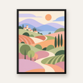Soyut Pastoral Manzara Poster – Minimalist ve Modern Duvar Sanatı — Dikey baskı, düz siyah çerçeveli duvar posteri